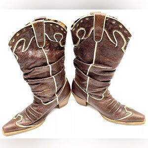 Nana cowgirl boots, Size 8 Dark Brown With Gold Accents,excellent Condition